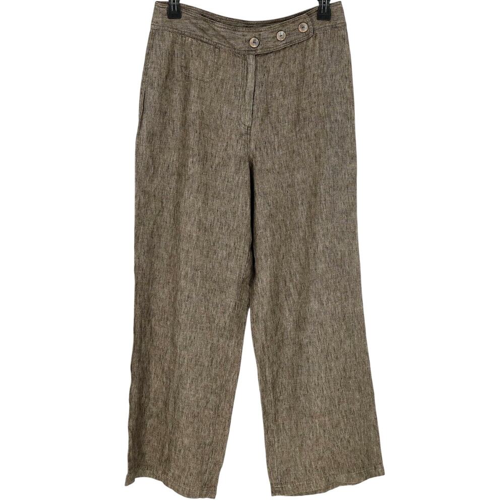 J Jill Dress Pants Womens 14 Linen Brown Wide Leg Zipper Button Waist Career